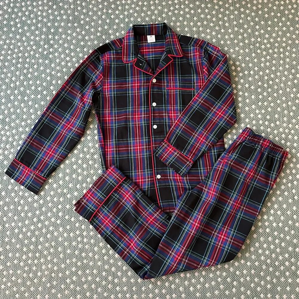 J.Crew Crewcuts Flannel Sleep Set in Black Stewart Tartan pattern Sz L (10-11)